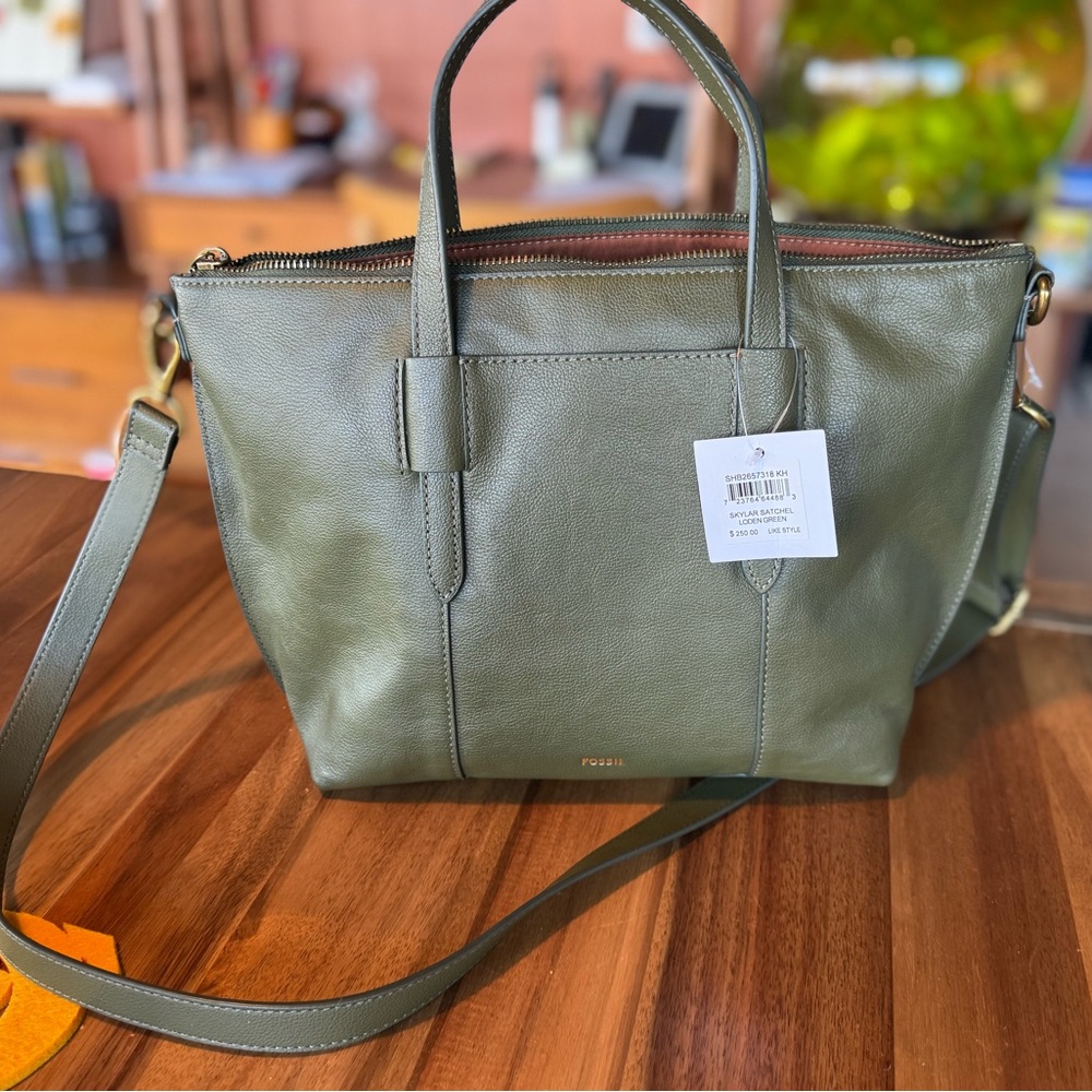 Fossil Sage Green Leather Tote